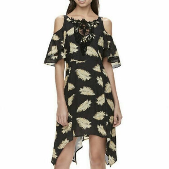 Disney Dresses & Skirts - Disney Beauty & the Beast Feather Cold Shoulder Handkerchief Hem Dress MED LE